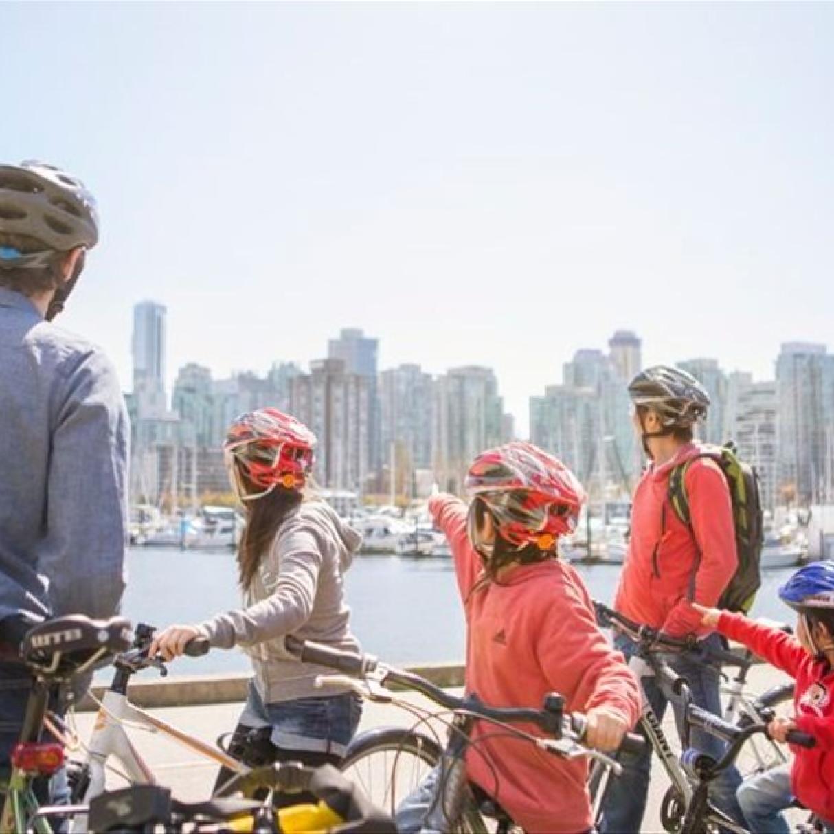 Family on a bike tour of Vancouver
