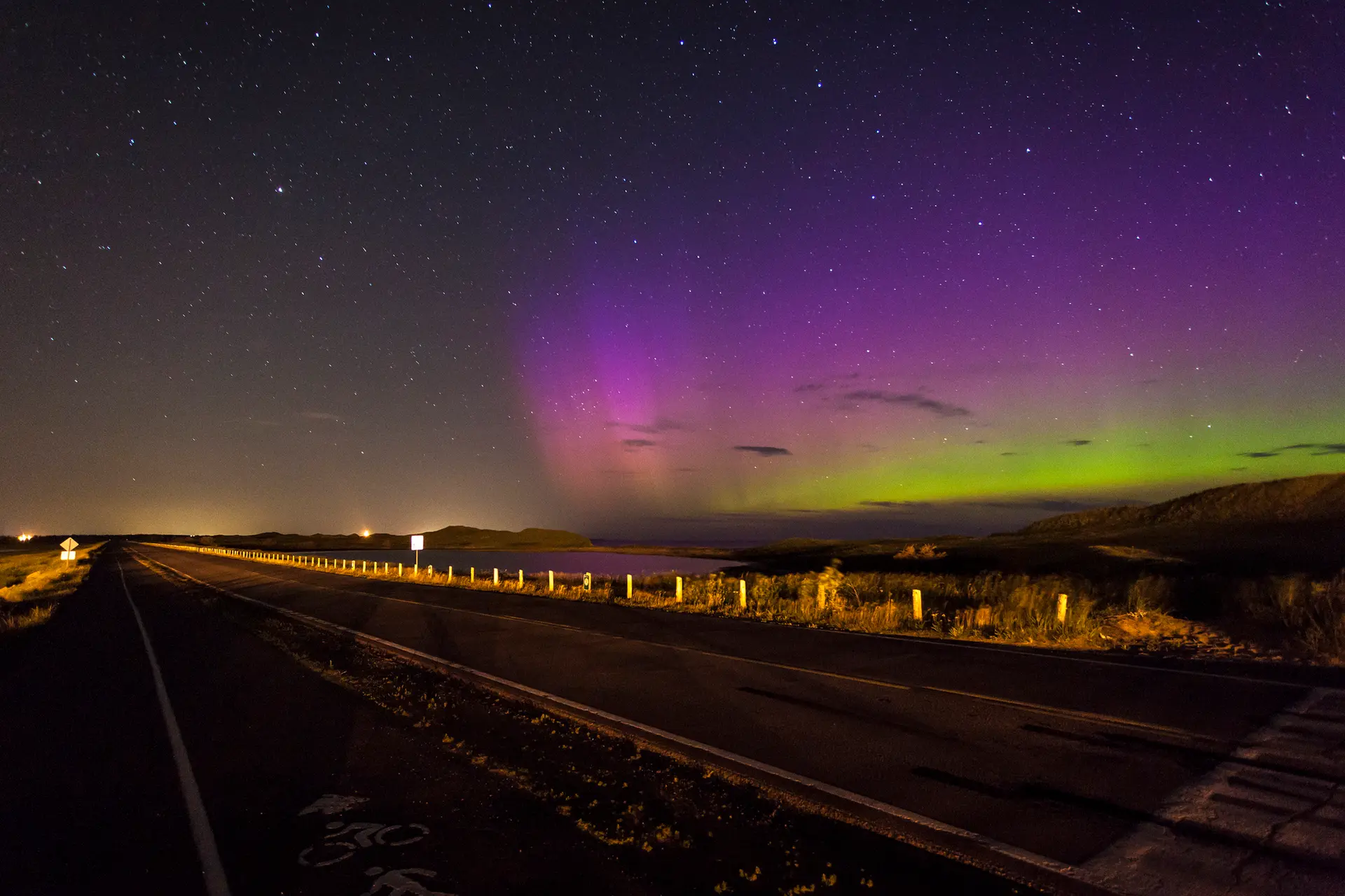 Purple and green northern lights in Prince Edward Island